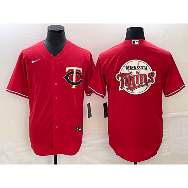Minnesota Twins Red Team Big Logo Cool Base Stitched Jersey