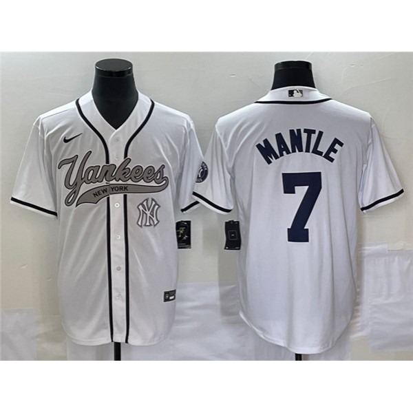 New York Yankees #7 Mickey Mantle White With Patch Cool Base Stitched Jersey