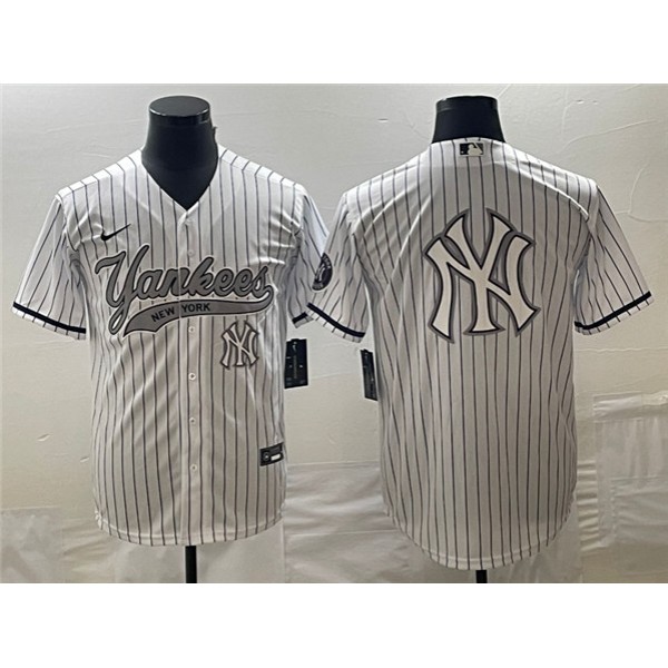 New York Yankees White Team Big Logo Cool Base With Patch Stitched Jersey