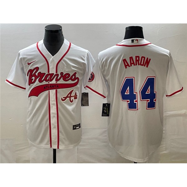 Atlanta Braves #44 Hank Aaron White Cool Base With Patch Stitched Jersey