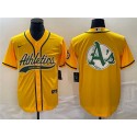 Oakland Athletics Yellow Team Big Logo Cool Base Stitched Jersey 001