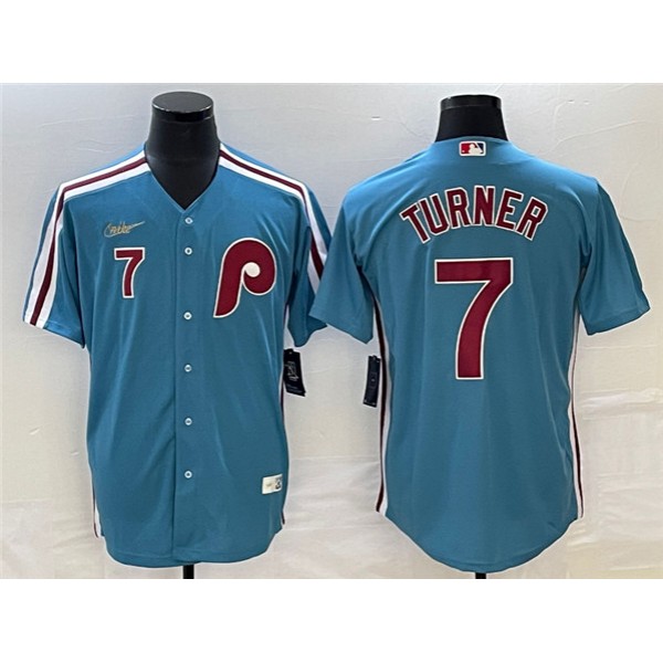 Philadelphia Phillies #7 Trea Turner Blue Cool Base With Patch Stitched Jersey
