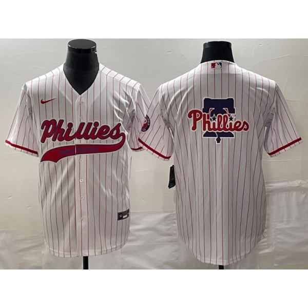 Philadelphia Phillies White Team Big Logo Cool Base Stitched Jersey