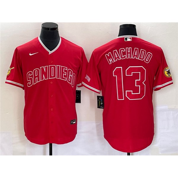 San Diego Padres #13 Manny Machado Red Cool Base Stitched Jersey