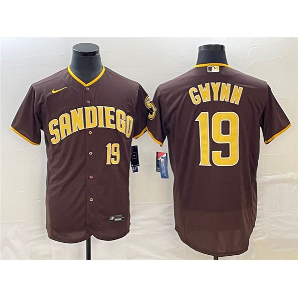 San Diego Padres #19 Tony Gwynn Coffee Flex Base With Patch Stitched Jersey