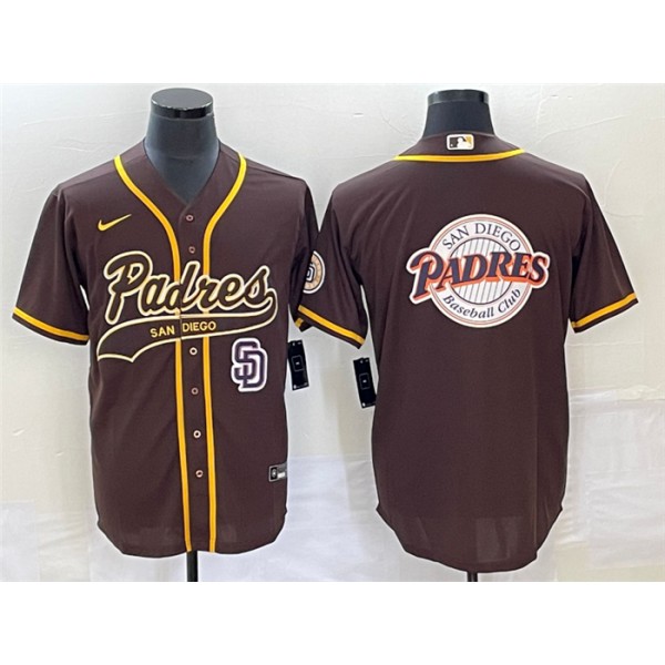 San Diego Padres Brown Team Big Logo In Back Cool Base With Patch Stitched Jersey