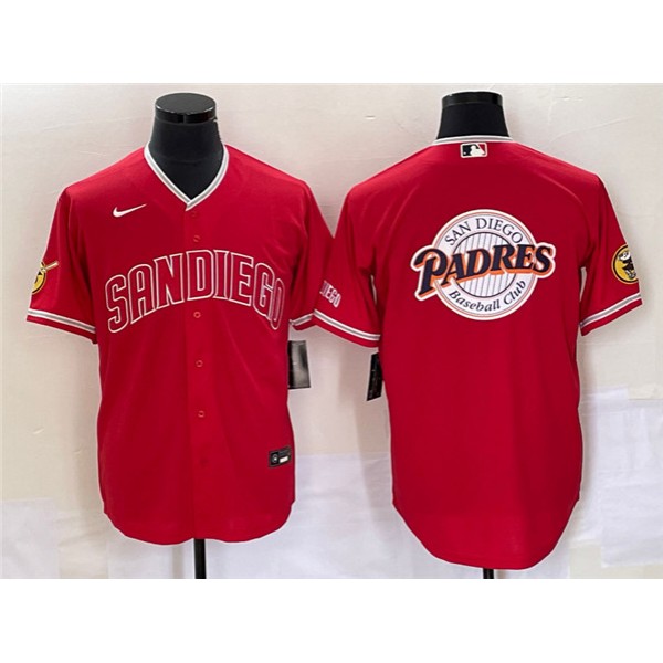 San Diego Padres Red Team Big Logo Cool Base With Patch Stitched Jersey
