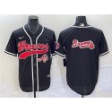 Atlanta Braves Black Team Big Logo Cool Base With Patch Stitched Jersey