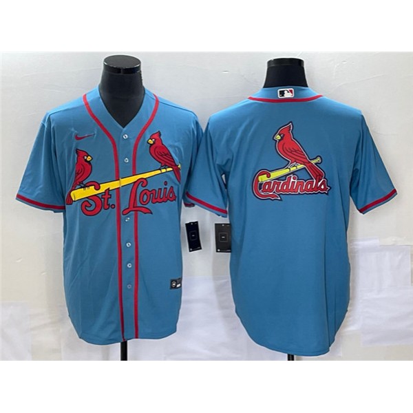 St. Louis Cardinals Blue Big Team Logo In Back Cool Base Stitched Jersey