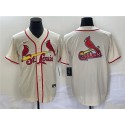 St. Louis Cardinals Cream Big Team Logo In Back Cool Base Stitched Jersey