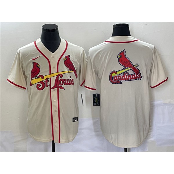 St. Louis Cardinals Cream Big Team Logo In Back Cool Base Stitched Jersey