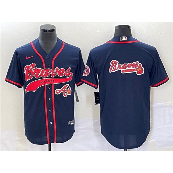 Atlanta Braves Navy Team Big Logo Cool Base With Patch Stitched Jersey