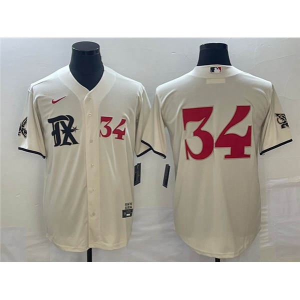 Texas Rangers #34 Nolan Ryan Cream 2023 City Connect With Patch Stitched Jersey