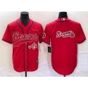 Atlanta Braves Red Team Big Logo Cool Base With Patch Stitched Jersey