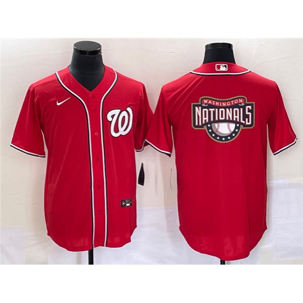 Washington Nationals Red Big Logo In Back Stitched Jersey