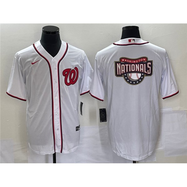 Washington Nationals White Big Logo In Back Stitched Jersey