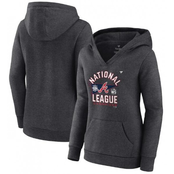 Women's Atlanta Braves 2021 Heathered Charcoal American League Champions Locker Room  Pullover Hoodie(Run Small)