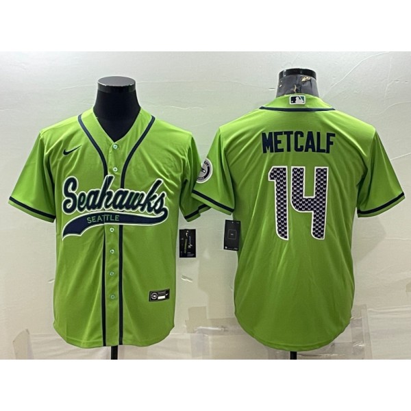 Seattle Seahawks #14 DK Metcalf Green With Patch Cool Base Stitched Baseball Jersey