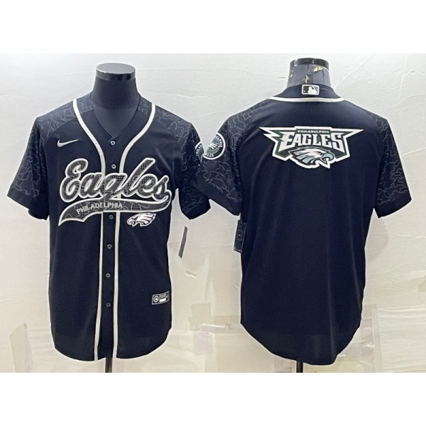 Philadelphia Eagles Black Reflective Team Big Logo With Patch Cool Base Stitched Baseball Jersey