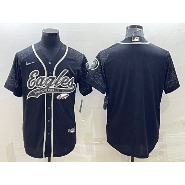 Philadelphia Eagles Blank Black Reflective With Patch Cool Base Stitched Baseball Jersey