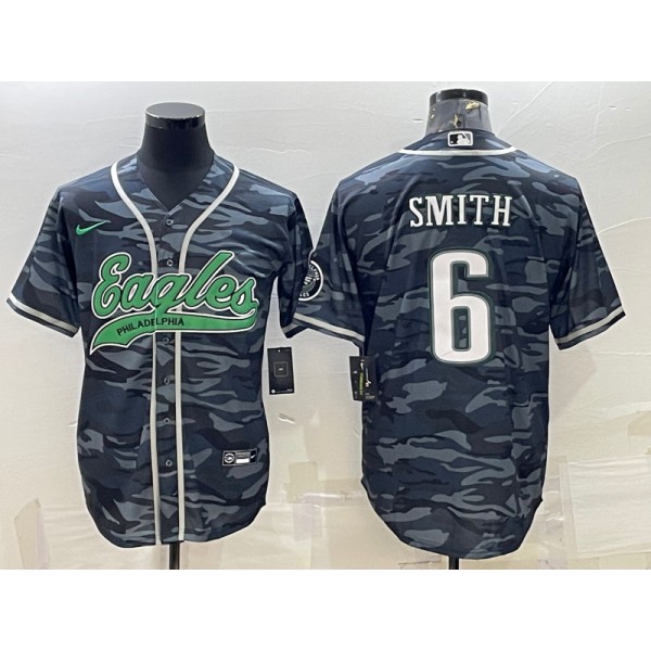 Philadelphia Eagles #6 DeVonta Smith Grey Camo With Patch Cool Base Stitched Baseball Jersey