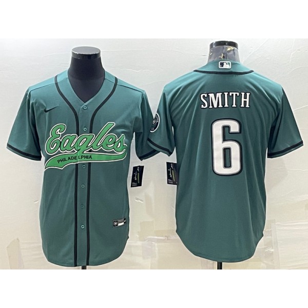 Philadelphia Eagles #6 DeVonta Smith Green With Patch Cool Base Stitched Baseball Jersey