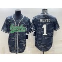 Philadelphia Eagles #1 Jalen Hurts Grey Camo With Patch Cool Base Stitched Baseball Jersey