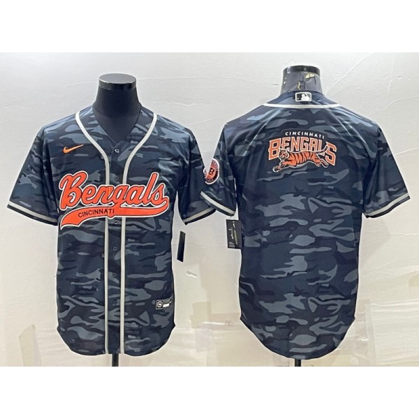 Cincinnati Bengals Grey Camo Team Big Logo With Patch Cool Base Stitched Baseball Jersey