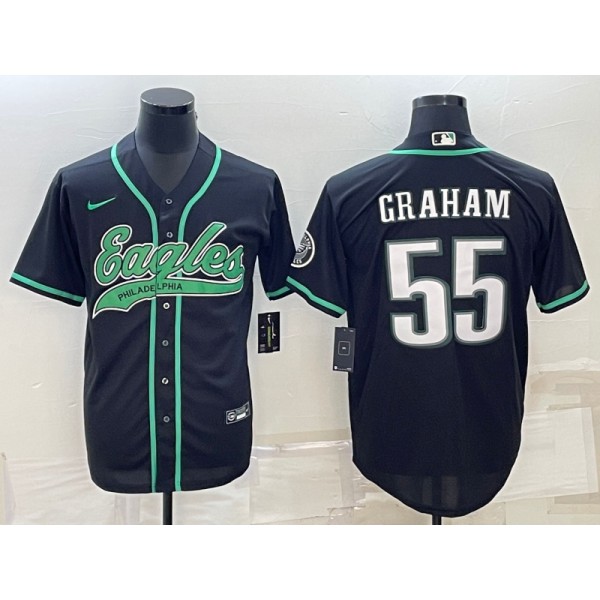 Philadelphia Eagles #55 Brandon Graham Black With Patch Cool Base Stitched Baseball Jersey