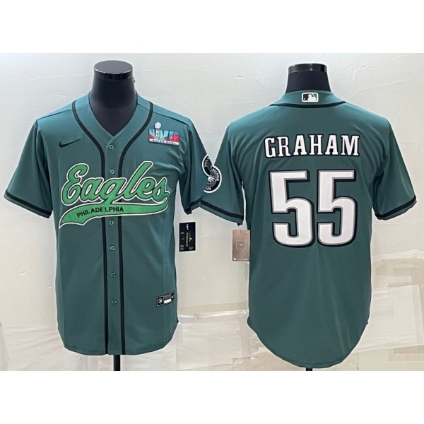 Philadelphia Eagles #55 Brandon Graham Green With Super Bowl LVII Patch Cool Base Stitched Baseball Jersey