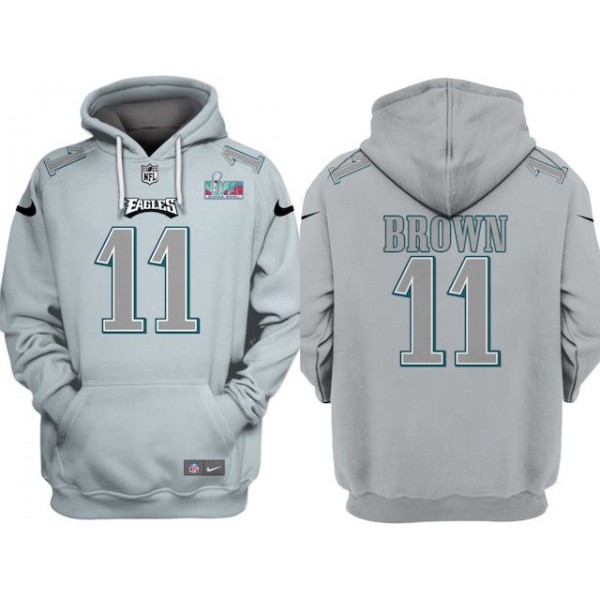 Philadelphia Eagles #11 A.J. Brown Grey Atmosphere Fashion Super Bowl LVII Patch Pullover Hoodie