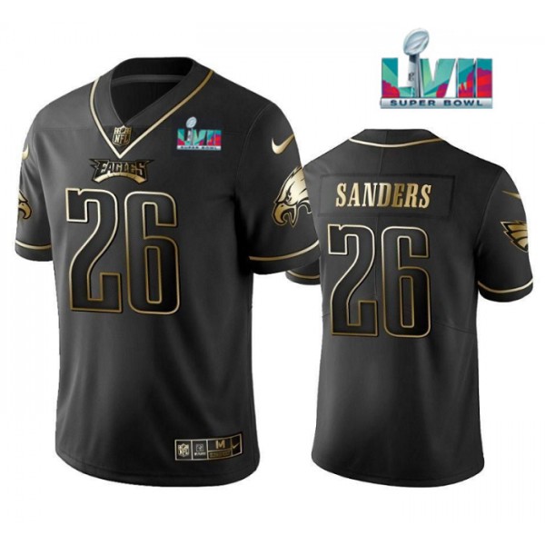 Philadelphia Eagles #26 Miles Sanders Black Golden Super Bowl LVII Patch Edition Stitched Jersey