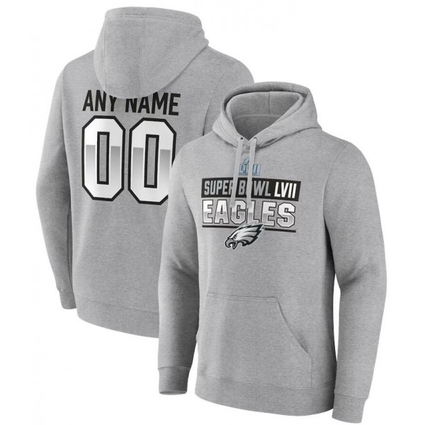 Philadelphia Eagles Active Player Custom Grey Super Bowl LVII Name Number Pullover Hoodie