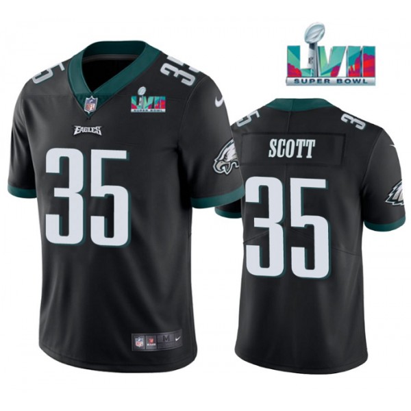 Philadelphia Eagles #35 Boston Scott Black Super Bowl LVII Patch Vapor Untouchable Limited Stitched Jersey
