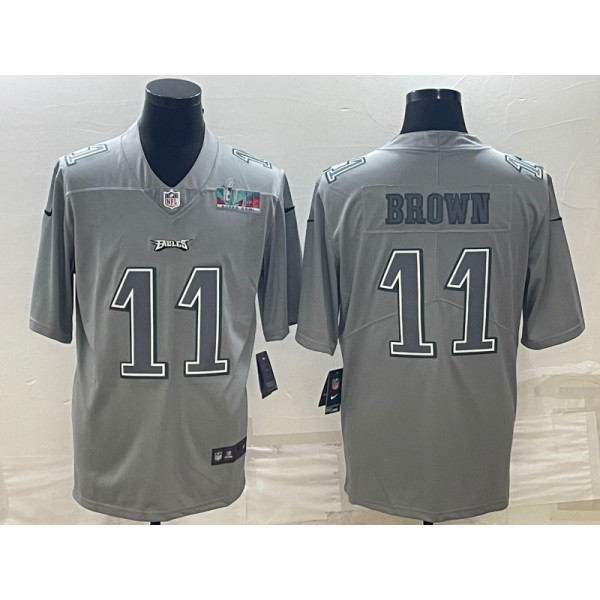 Philadelphia Eagles #11 A.J. Brown Gray Super Bowl LVII Patch Atmosphere Fashion Stitched Jersey