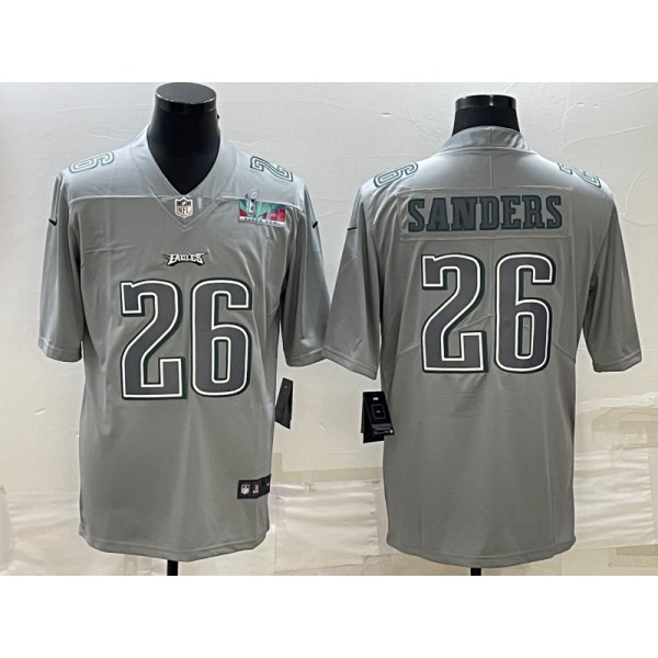Philadelphia Eagles #26 Miles Sanders Gray Super Bowl LVII Patch Atmosphere Fashion Stitched Jersey