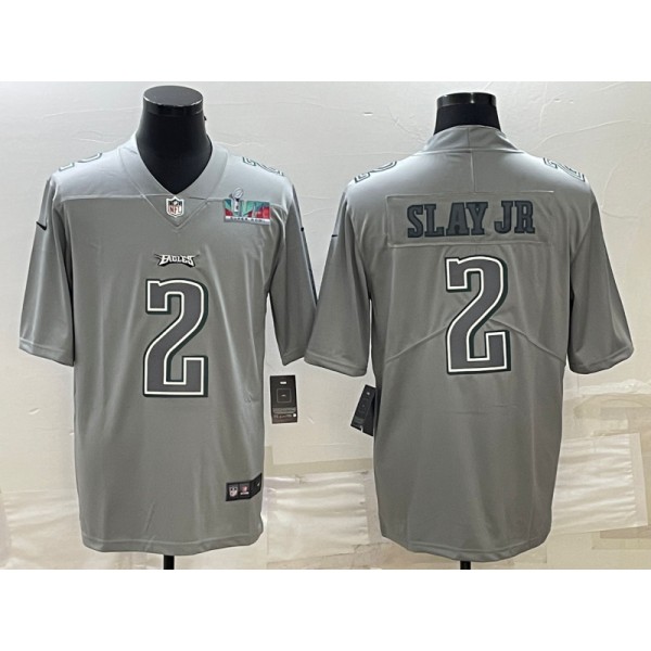 Philadelphia Eagles #2 Darius Slay JR Gray Super Bowl LVII Patch Atmosphere Fashion Stitched Jersey