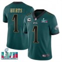 Philadelphia Eagles #1 Jalen Hurts Green Golden Super Bowl LVII Patch And 2-Star C Patch Vapor Untouchable Limited Stitched Jersey