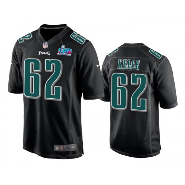 Philadelphia Eagles #62 Jason Kelce Black Super Bowl LVII Patch Stitched Game Jersey