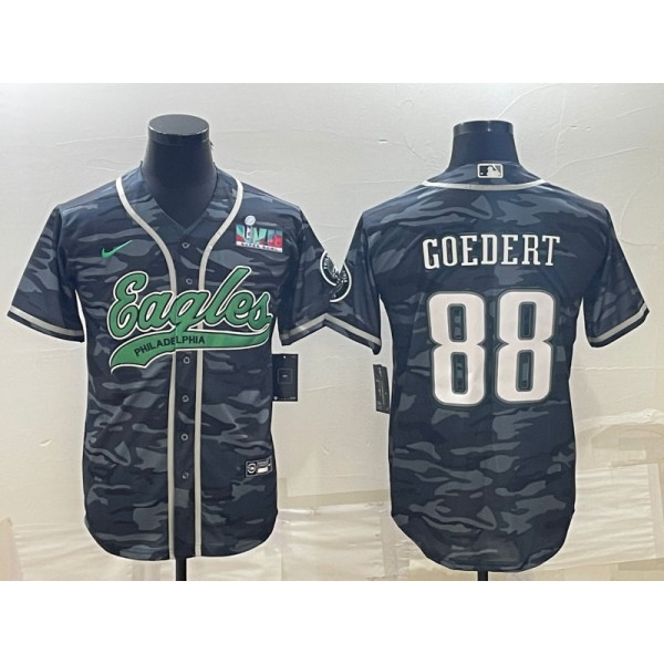 Philadelphia Eagles #88 Dallas Goedert Grey Camo With Super Bowl LVII Patch Cool Base Stitched Baseball Jersey