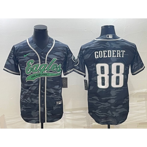 Philadelphia Eagles #88 Dallas Goedert Grey Camo With Patch Cool Base Stitched Baseball Jersey