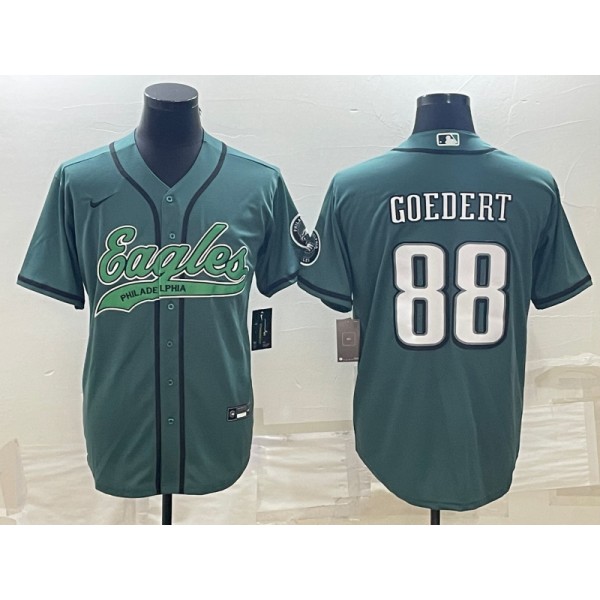 Philadelphia Eagles #88 Dallas Goedert Green With Patch Cool Base Stitched Baseball Jersey