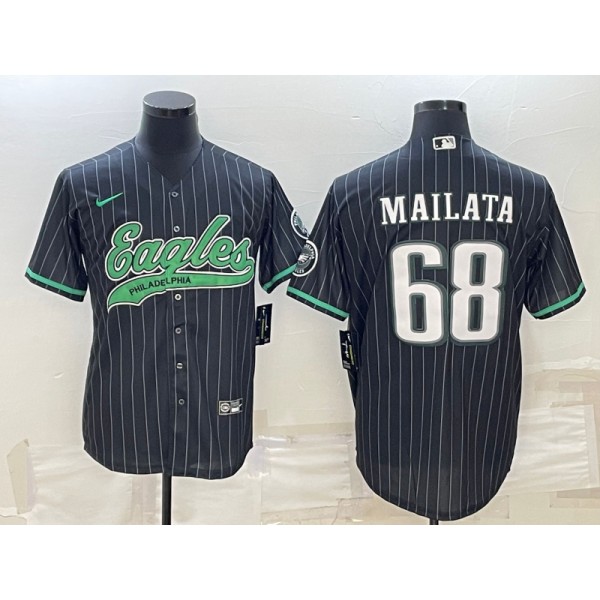Philadelphia Eagles #68 Jordan Mailata Black With Patch Cool Base Stitched Baseball Jersey