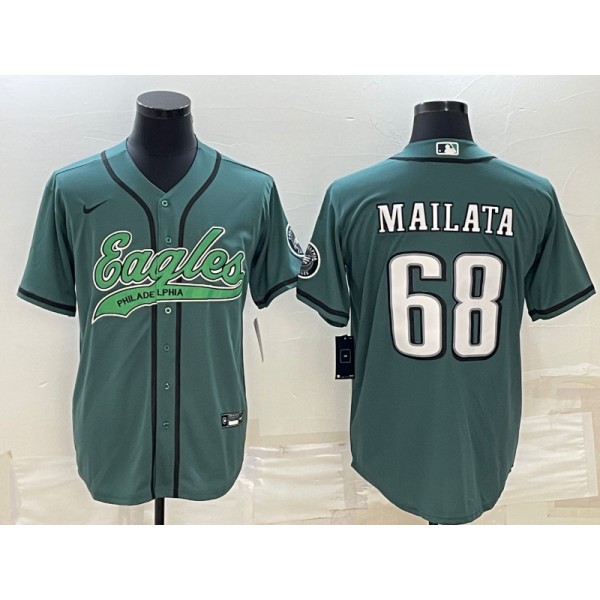 Philadelphia Eagles #68 Jordan Mailata Green With Patch Cool Base Stitched Baseball Jersey