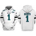 Philadelphia Eagles #1 Jalen Hurts White Super Bowl LVII Patch Pullover Hoodie