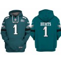 Philadelphia Eagles #1 Jalen Hurts Green Super Bowl LVII Patch Pullover Hoodie