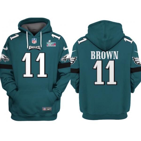 Philadelphia Eagles #11 A.J. Brown Green Super Bowl LVII Patch Pullover Hoodie