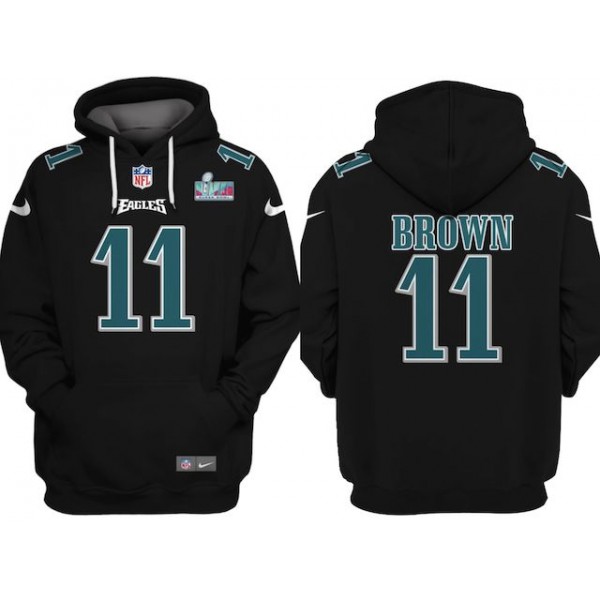 Philadelphia Eagles #11 A.J. Brown Black Super Bowl LVII Patch Pullover Hoodie