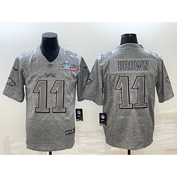 Philadelphia Eagles #11 A. J. Brown Grey Super Bowl LVII Patch Stitched Jersey