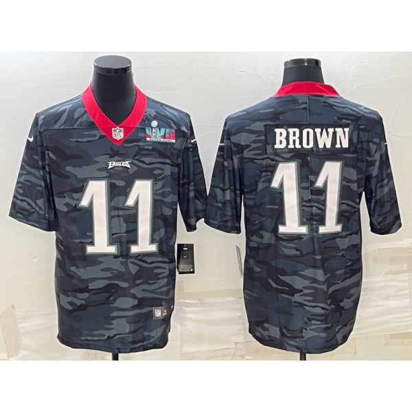Philadelphia Eagles #11 A. J. Brown Camo Super Bowl LVII Patch Limited Stitched Jersey